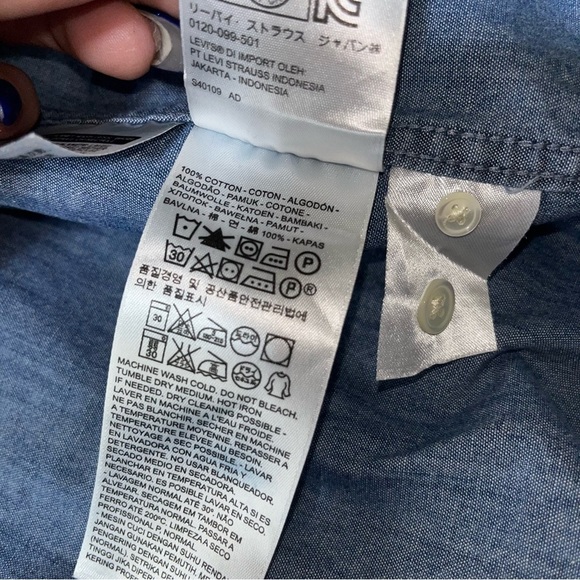 Levi's Blue Jean Denim‎ Long Sleeve Button Down Shirt Cotton Classic Plus Size - Picture 7 of 13